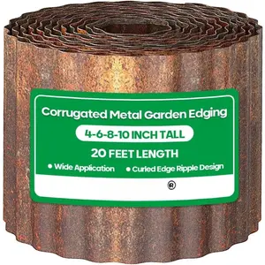Corrugated Metal Garden Edging, Sturdy Tall Landscape Edging Borders,  DIY for Flower Beds, Lawn and Pathway, Tree Surrounds, Paver Edges (Pre-Rusted, 6"x20FT)