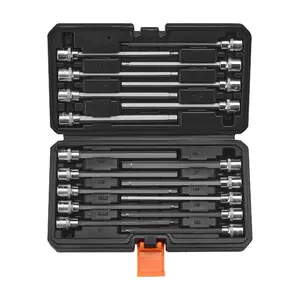 fathersdaygift VEVOR Extra Long Allen Hex Bit Socket Set, 18-Piece 3/8 inch Drive, S2 Alloy Steel and Cr-V Steel, Standard SAE and Metric 1/8-Inch-3/8-Inch, 3-12mm, with Enhanced Storage Case, for Mechanics
