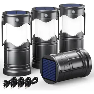 4-Pack Solar Camping Lantern, USB Rechargeable LED Lanterns   Pop Up Flashlight Lamps with Three Modes Power for Power Outages Hurricane Supplies  Indoor & Outdoor