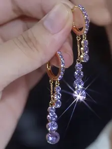 Elegant Long Dangle Hoop Earrings, Fashionable Rhinestone Design, Perfect for Dates and Valentine's Day Gifts