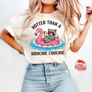 [Sale up to 50%] [Free Ship] Hotter Than A Hoochie Coochie Comfort Color T-Shirt, raccoon Summer Shirt, Hoochie Coochie Meme Shirt, 90s Country Music Lover Gift
