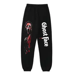 Ghost Face Joggers, Horror Sweatpants, Halloween Scary Movie Pants, Unisex Black Graphic Streetwear for Men and Women - Scream Killer Costume Vibe