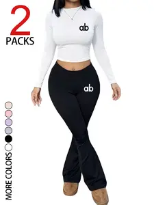 Women's Casual Round Neck Long Sleeve Top & Slim Fit Bell Pants Set, Comfortable Soft Fabric, Versatile Fashion for Outdoor Shopping Travel, Womenswear