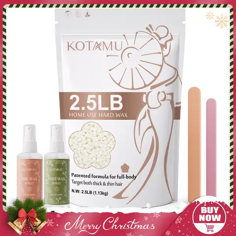 KOTAMU Solid Hair Removal Waxing Kit - 2.5lb Fragrance-Free Unscented Rosin-Free Hard Wax Beads, Easy Application, Natural Extracts for Skin Calming & Smoothing, Cosmetic Body Care Tool for Sensitive Skin, At-Home Use (Bikini Line Compatible)