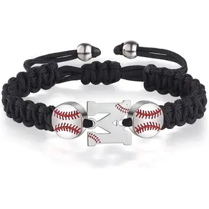 Handmade Braided Adjustable Initial Letter Personalized Baseball Bracelets Gifts for Men Athletes