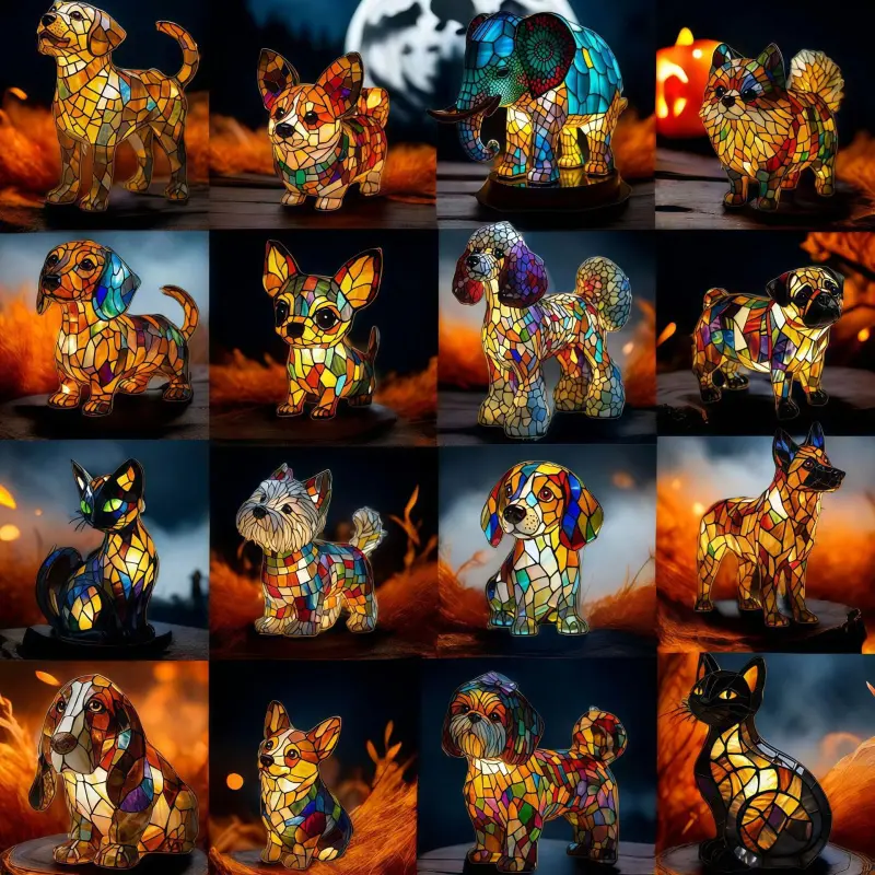 Resin Animal Ornaments LED Night Light Ornaments Cat and Dog Desktop Art Decoration New Gift Small Gift Desktop Ornaments Ambient Night Light Led Decoration Lamp