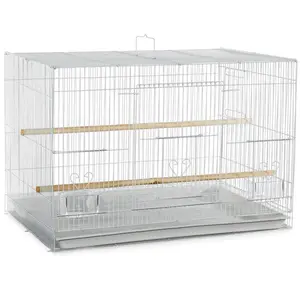 212 MAIN Large A&E Coated Metal Flight Bird Cage, 30x18 in., White, Carry Handle Top, Horizontal Bars, Vertical Bars Front & Back, Easy Access, Retail Box Packaging