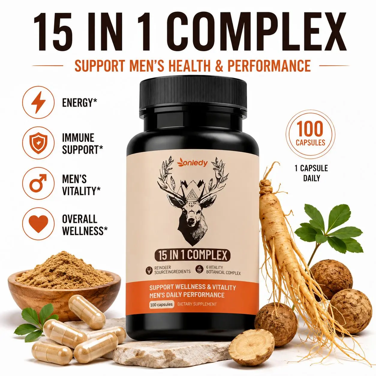 2026 Arctic Herb & Reindeer Organ Blend,15-in-1 Complex Supplement for Men Daily Support for Energy, Stamina & Overall Wellness 100 Capsules Healthcare  Natural