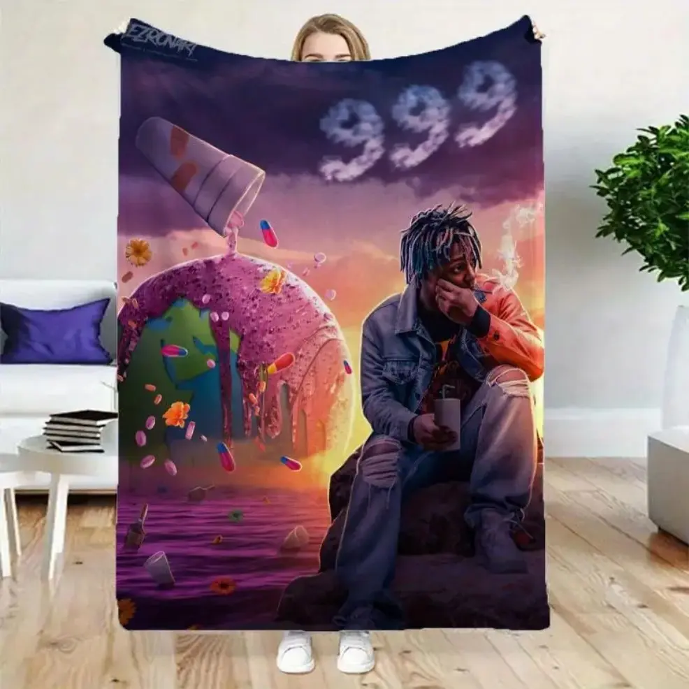 Juice World Rapper Patterned Digital Print   Blanket, Soft And Warm, Reusable Nap Blanket, Suitable for Sofa, Office, Bed, Camping, Travel, Multifunctional All-Season Gift Blanket. OCloud-soft, floral-printed, gold-trimmed luxury birthday gift