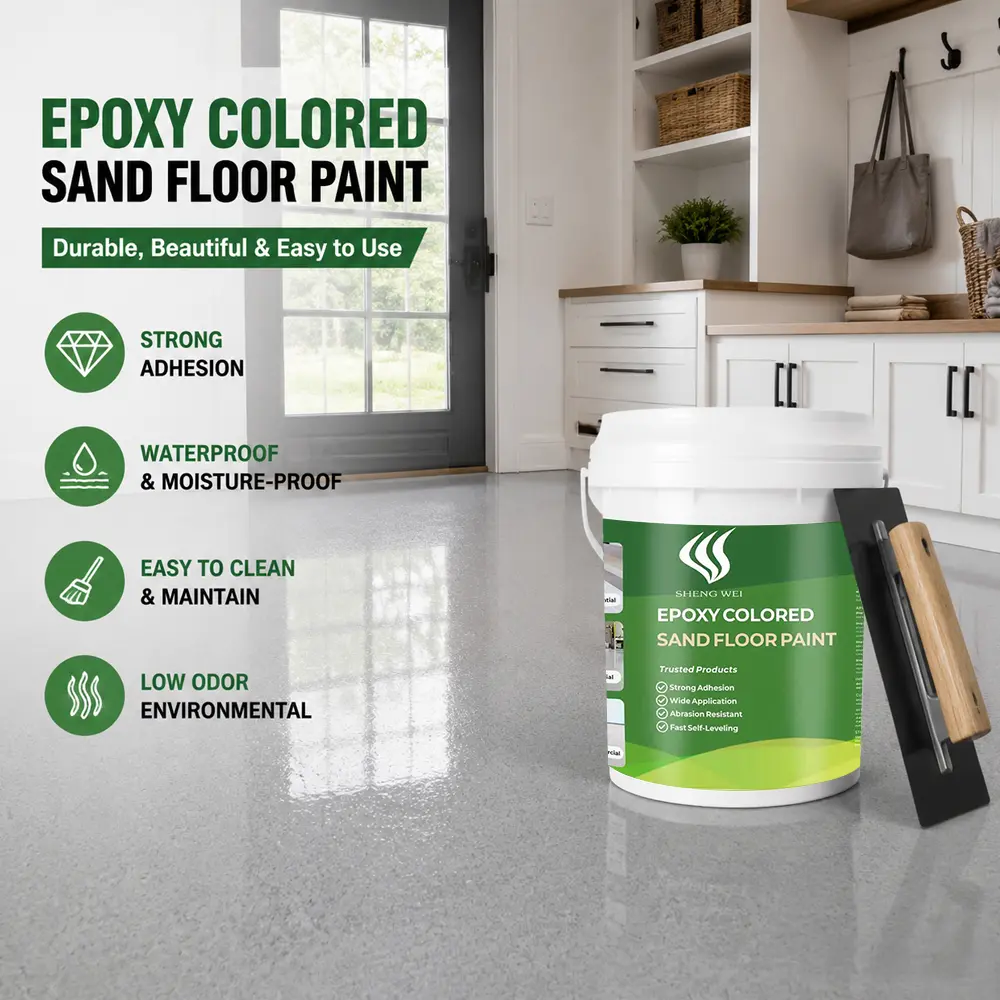 Epoxy Colored Sand Floor Coating Kit, DIY Stone Texture Floor Paint, Waterproof Durable Epoxy Flooring for Garage, Patio, Basement, Workshop, Concrete & Tile Floor Renovation, Seamless Decorative Floor Coating with Multiple Color Options
