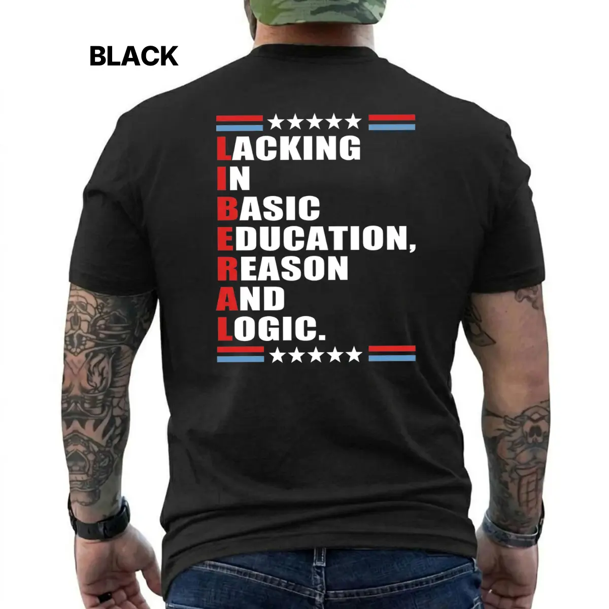 Funny Political Humor T-Shirt for Men - "Lacking In Basic Education Reason And Logic" Conservative Patriot Graphic Tee - Comfortable Soft Cotton Tops - Unique Gift for Dad Husband, Short Sleeve Printed Graphic Shirt, Daily Casual Cotton Menswear