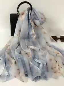 175cm*110cm Printed Silk Shawl for Women, High-End Silk Scarf, Lotus Pattern, 100% Mulberry Silk, Soft and Breathable, Ideal Gift