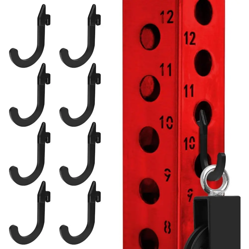 8PSC Hook Holder For Squat Rack, Hooks For Power Rack, DIY Storage Hook For Resistance Bands, Barbell Collars and Gym Accessories (Black)