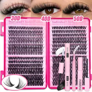 30/40/50D Natural Lash Clusters, D Curl Soft Lightweight, Self-Grafting Curling Lashes, DIY Lash Clusters, Long Lasting 72h+, Easily DIY Long-Lasting Salon Charm at Home, Includes Bond&Seal Remover and Tweezer, Eyelash Extensions