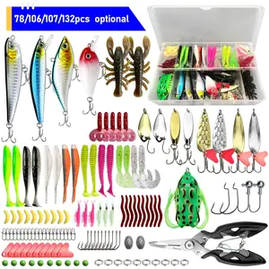 78/106/107/132pcs Fishing Lure Sets, Bionic Soft Lure, Artificial Fishing Lure, Crank Lure, Rotary Lure, Spoon Lures, Triple Hook, Plastic Worm, Lead Hook, Fish Hook, Lead Pendant, Fishing Gifts, Fishing Tackle Kit, Fishing Supplies