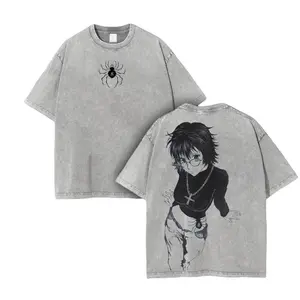 Shizuku Hunter X Hunter, Phantom Troupe Anime Double Printed Vintage Washed Tee Unisex Oversize Heavyweight Cotton T-shirt for Anime Fans and Lovers Streetwear Top