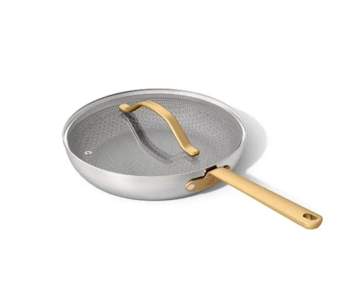 Beautiful 10" Hybrid Tri-Ply Stainless Steel Evergood Non-Toxic Ceramic Nonstick Coating Fry Pan with Lid by Drew Barrymore