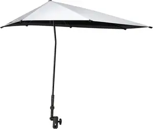 Adjustable Beach Umbrella with Universal Clamp, Portable UPF 50+ UV Protection Umbrella for Chair, , Golf Cart, , Bleacher, Patio