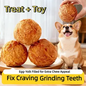 Dog Chew Ball Treats -Duck Jerky Dental Ball for Small & Large Dogs-Durable Beef-Hide & Egg-Yolk Toy Treats,Natural Healthy Training Toys & Snacks,11OZ