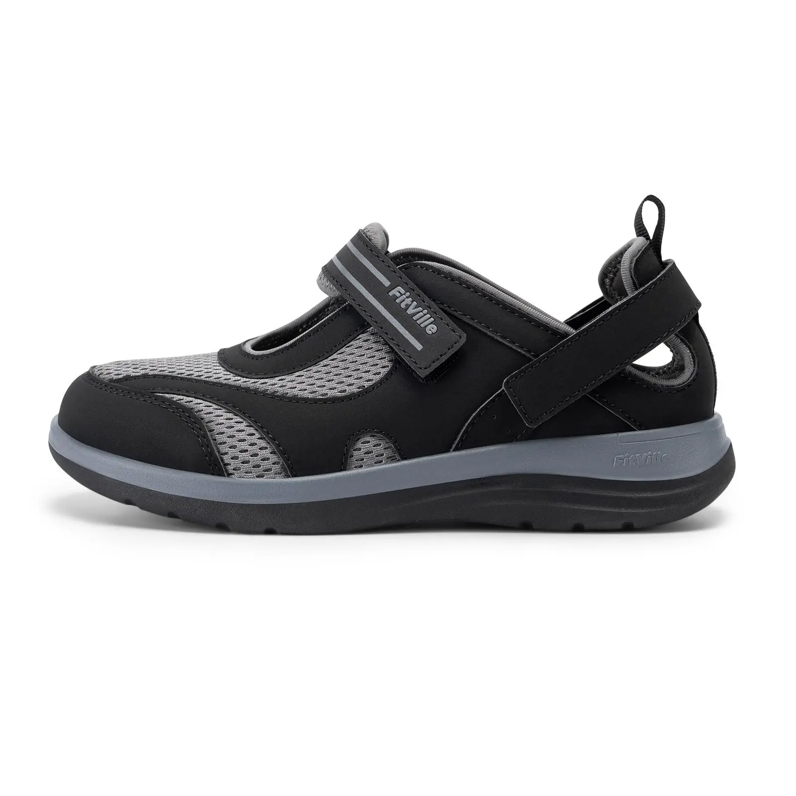 Fitville Women's Wide Round Toe Mary Jane Walking Shoes - Breathable Mesh, Arch Support, Adjustable Velcro Strap, Rubber Sole, Lightweight, Slip-Resistant, Ankle Support, Arthritis-Friendly, Wedge Design, Bunion-Friendly for Diabetic Feet