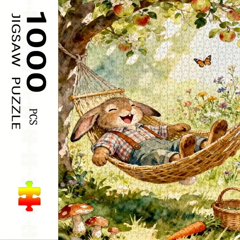 1000 Piece Cartoon Rabbit Puzzle, Large Adult Family Interactive Puzzle Toy, DIY Home Decor Brain Challenge, Holiday Theme Gift
