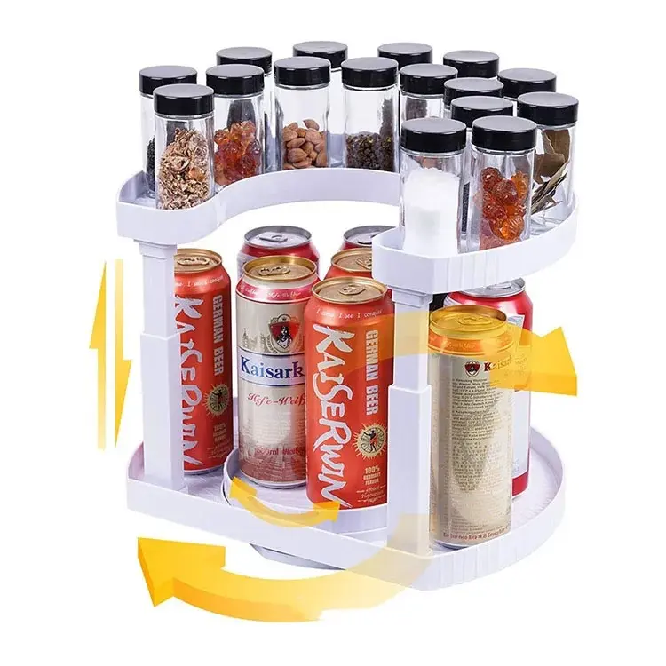 2-Tier Rotating Lazy Susan Spice Rack Organizer, Dual Rotating Turntable Storage with Non-Slip Base, Space Saving Organizer for Kitchen Cabinet, Pantry, Countertop, Spices, Jars,Bottles and Condiments,Adjustable Height Multi-Purpose Kitchen Storage Holder