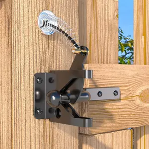 Self Locking Black Carbon Steel Gate Latch with Spring Cable Pull, Suitable for Fence Gate, Wooden Fence and Fence Door