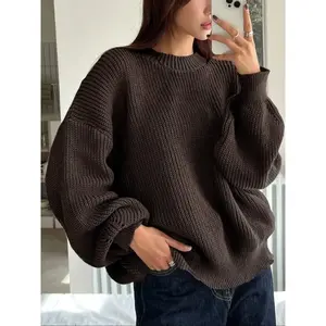 Women’s oversized loose crew neck long sleeve pullover sweater, casual autumn winter solid color classic fashion cozy soft chic knitted jumper top, ladies fashion knitted top, women fall knitwear, winter sweater for women