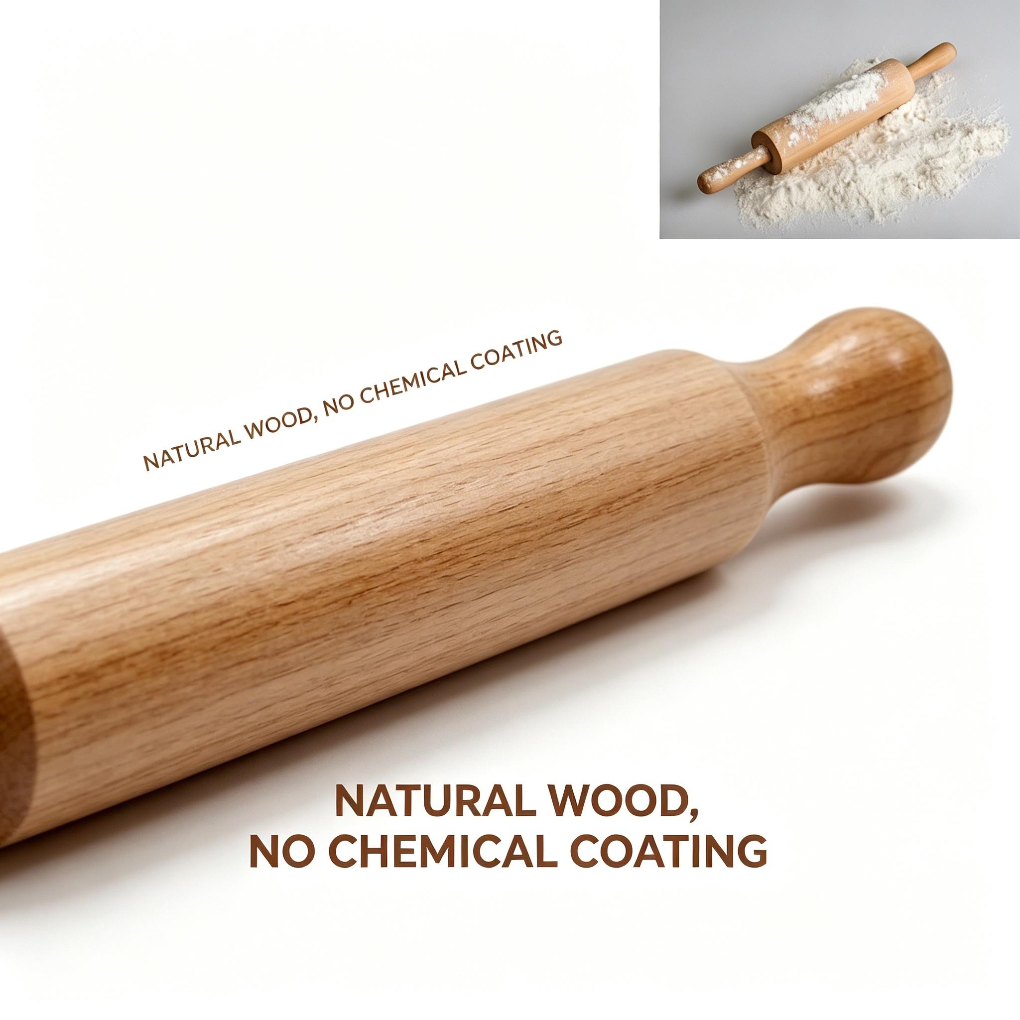 Non-stick wooden rolling pin with ergonomic design that reduces hand fatigue for bakers.