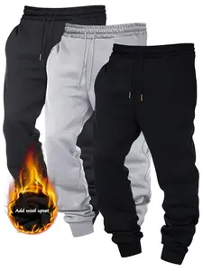 CCCMAI Men's casual fleece-lined pants with leg tie design and zipper pockets, thick and warm, comfortable to wear. Men's Clothing Simple Sports Pants Men's Pants Menswear Trouser. Plain