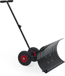Garvee 30in W x 17in H Snow Shovel with Ergonomic Handle for Driveway Heavy Duty Push Snow Plow Shovel with Large Adjustable Handle Angled Blade and Wheels Snow Removal for Driveway Courtyard