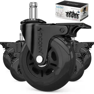 Quiet Roll Office Chair Casters Set of 5 - Non-Scratch Wheels for Hardwood, Tile & Carpet - Universal Fit & Easy to Install