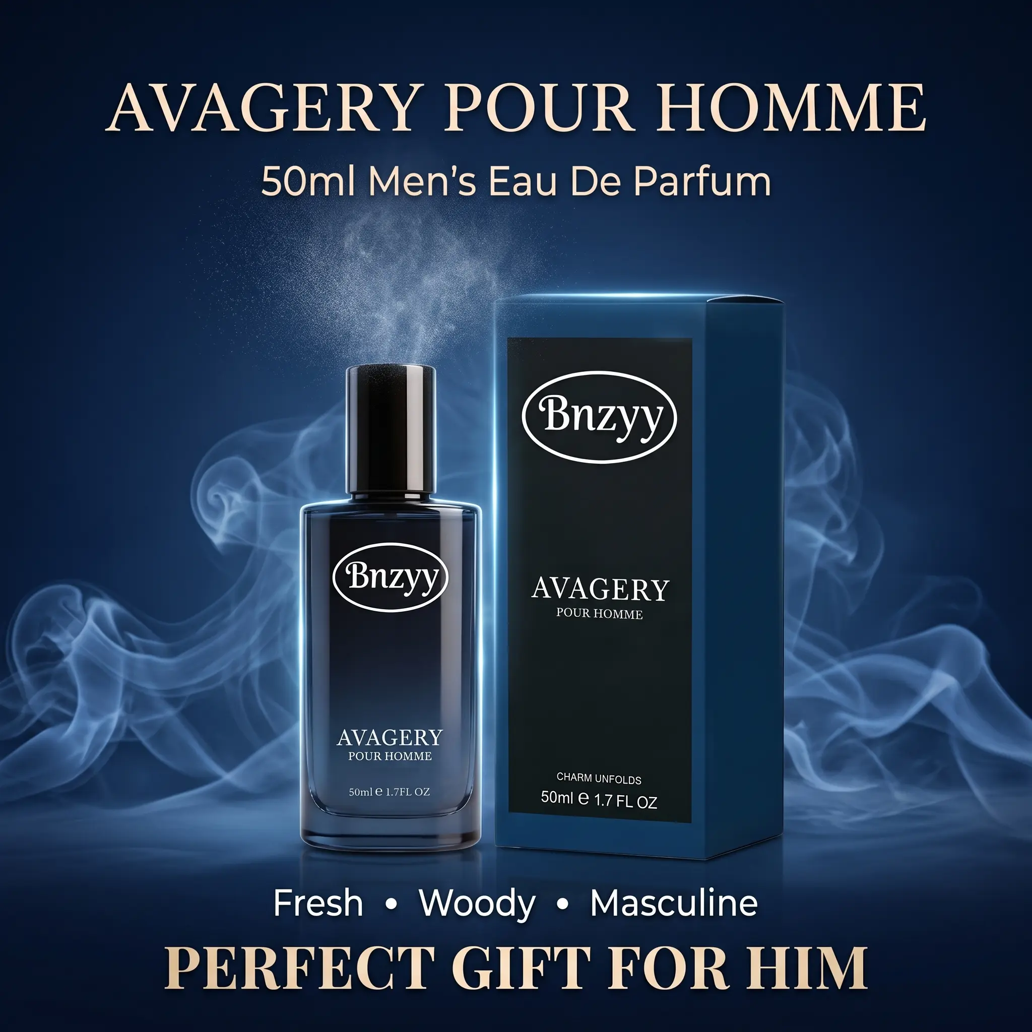 Bnzyy AVAGERY POUR HOMME Men's Eau De Parfum (EDP) - 50ml Single Bottle Male Wear Long-Lasting Fresh Woody Luxury Cologne, Ideal Gift for Him