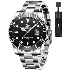 OLEVS Men's Large Dial Watches Stainless Steel Watch Bands Daytime Waterproof Analog Quartz Watches Valentines Gift Ideas For Boys