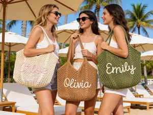 Personalized beach tote bags, Crochet beach bags, Bridesmaid gift bags, Travel Beach Bag, Wedding favor gift, Bachelorette Trip Gift for Her