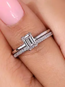 Women's Synthetic Zirconia Cluster Stone Engagement Ring Set, Elegant Stacking Rings, Stylish Jewelry Gift for Birthdays & Anniversaries