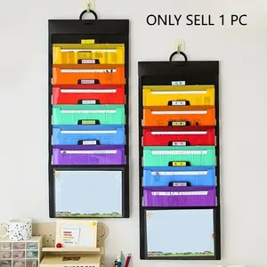 Wall Mounted File Organizer, 1 Count Hanging File Holder with 6 Detachable Pockets, File Storage Pocket Chart for Home, School, Office, Desk Organizer, Files Organizer, Paper Organizers, Work Organizer, Office Supplies