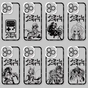 Anime NO GAME NO LIFE Transparent Black Phone Cases For iPhone 17 16 15 14 13 12 11 Promax Pro Air Plus Shiro Jiburiiru Cover Protection Gifts For Christmas Halloween Birthday