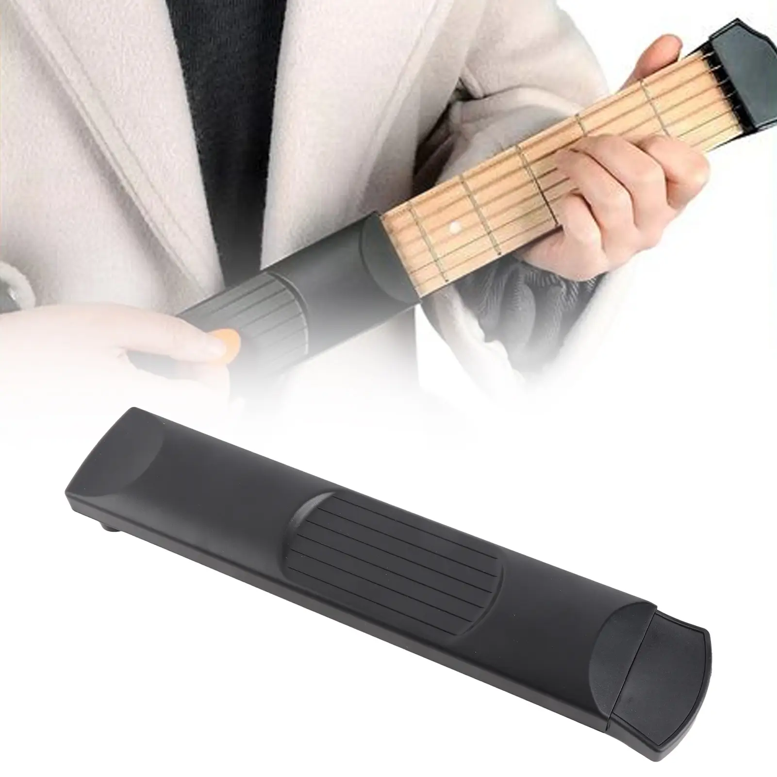 6-Fret Wood Chord Trainer, Portable Lightweight Guitar Learning Tool with Adjustable Tension & Carrying Bag, Easy to Carry Good Training Tool for Beginners