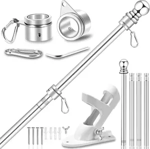 Upgraded Flag Pole Kit w/ 2-Position Bracket Holder & w/Spinning Rings - 5FT to 6Ft 1" Metal Flagpole Kit for 3x5 & 4x6  Flag - Yard House Wall Mount Flag Pole for Residential (5 FT, )