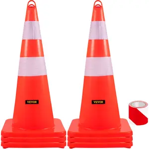 VEVOR Safety Cones, 6 x 28\" Traffic Cones, PVC Orange Construction Cones, 2 Reflective Collars Traffic Cones with Weighted Base and Hand-Held Ring Used for Traffic Control, Driveway Road Parking