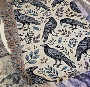 Ravens Woven Blanket, Crow Lover Throw Blanket, Gothic Home Decor, Bird Watching Gift, Animal Print Bed Cover, Halloween
