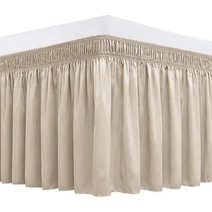 Wrap Around Bed Skirts for King & Cal King Beds 18" Long Drop, Light Camel Elastic Dust Ruffles Wrinkle & Fade Resistant Luxurious Machine Washable