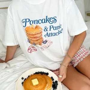 Pancakes & Panic Attacks T-Shirt - Hoodie - Sweatshirt, Pancakes Graphic Tee, For Women, Streetwear, Classic Casual Top Womenswear