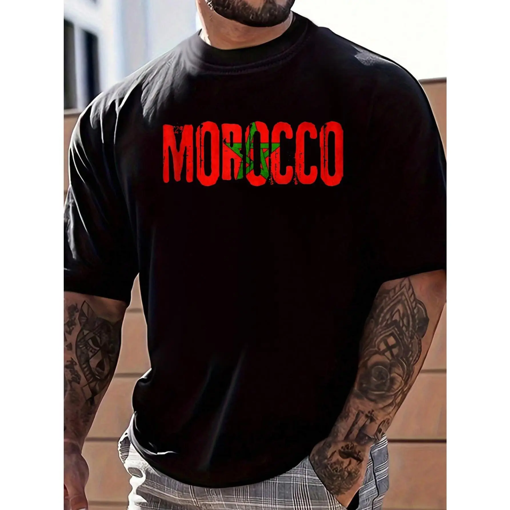 100% Cotton Moroccan Flag Morocco Soccer Jersey For Men Women Boys Girls T-Shirt Women's Men's Graphic Tee Crew Neck summer vacation Tops