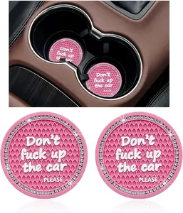 2 Pack Bling Car Cup Holder Coaster, 2.75 Inch Anti-Slip Auto Insert Cup Coaster, Crystal Car Drink Cup Mat Perfect for Women Girls, Universal Interior Decor Accessories