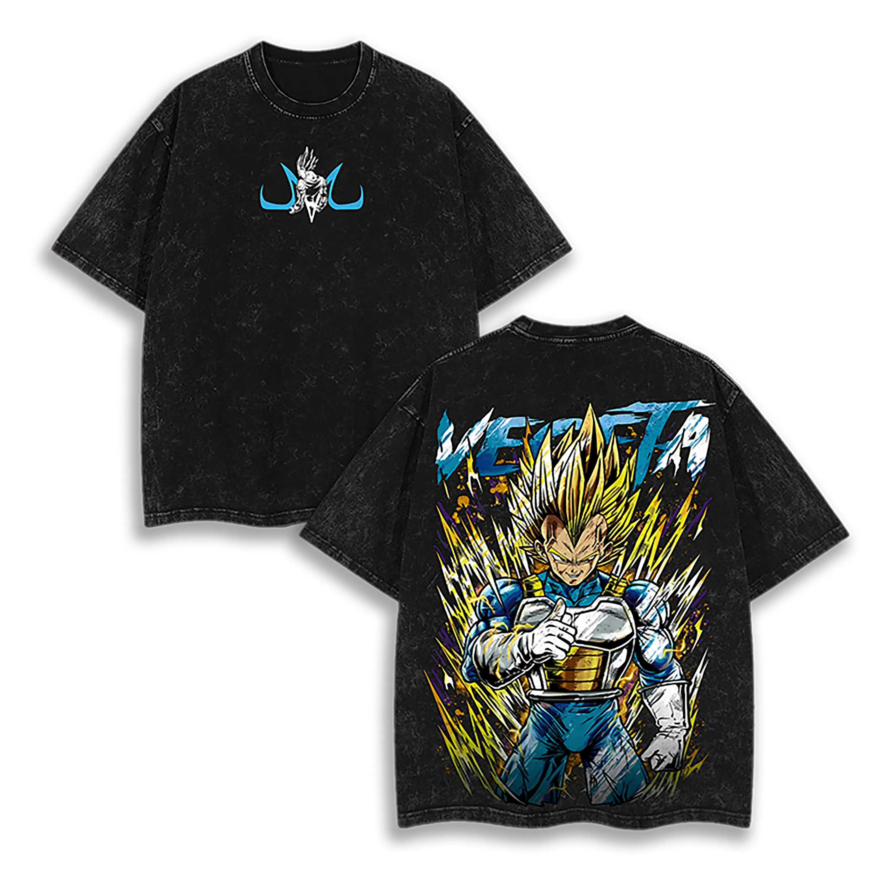 Super Majin Vegeta Ego Graphic Tee - DBZ Acid Wash Oversized Shirt - Saiyan Prince Anime Gym Pump Cover
