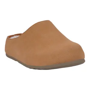 Pax Women's Tan Flat Mule Slipper - Round Toe, Soft Upper, Durable Sole, Cozy Fleece Lining, Perfect for Indoor & Outdoor Use