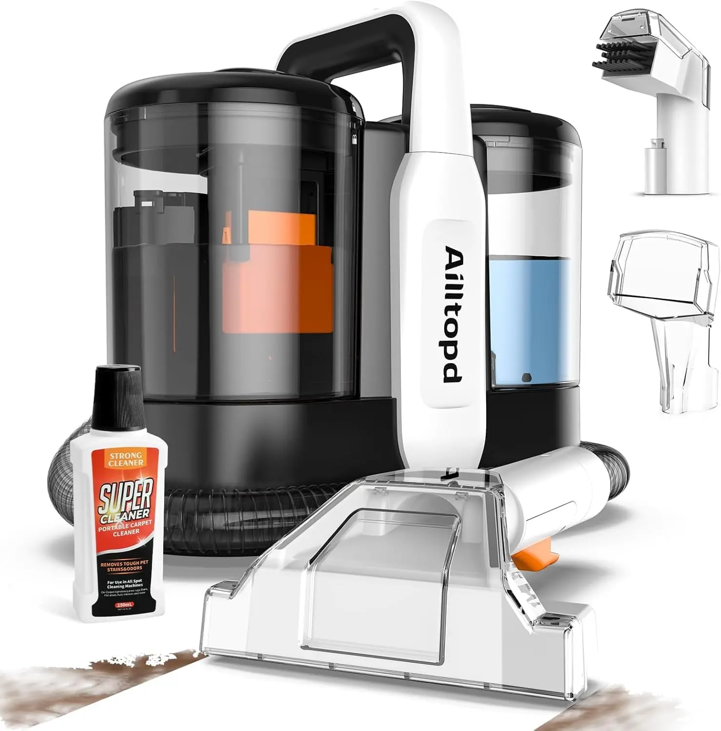 Portable Carpet & Upholstery Spot Cleaner Machine,15Kpa Deep Cleaning for Rug, Pet, Couch,Stairs & Car, Handheld Furniture Cleaner Machine with 2 Size BrushHead & Self-Cleaning System