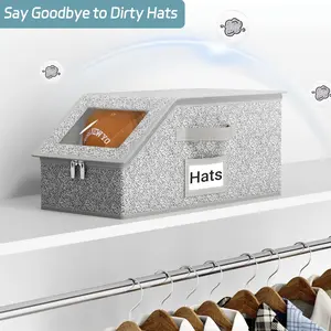 1 PCS Stackable Hat Storage for Baseball Caps, Holds up to 24 Caps Hat Organizer for Closet, Sturdy Snapback Boxes for Men with Cardboard, Grey